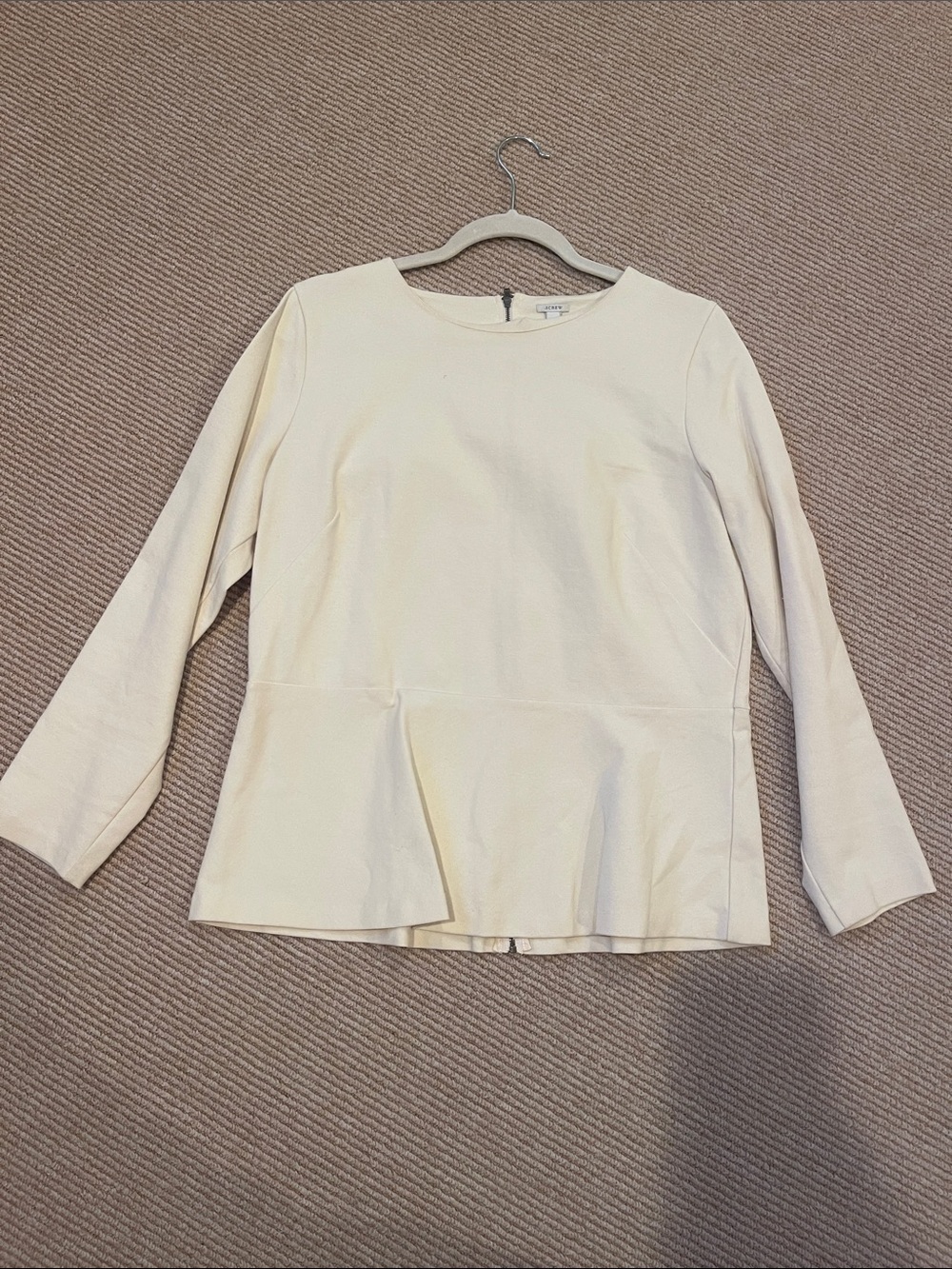 J. Crew Cream Long-Sleeve Peplum Top